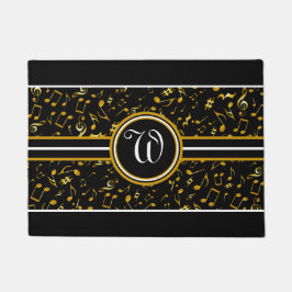 Classy Monogram met gouden Muzieknoten op zwart Deurmat