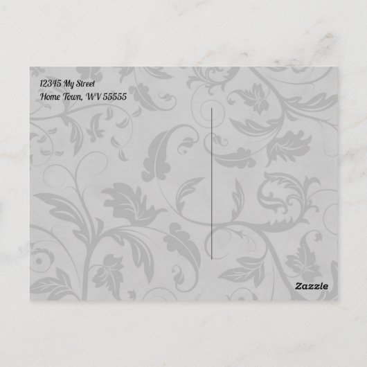 Classy Monogram met Silver en Black Damask Briefkaart (Achterkant)