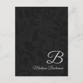 Classy Monogram met Silver en Black Damask Briefkaart