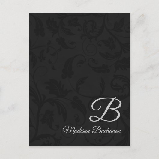 Classy Monogram met Silver en Black Damask Briefkaart (Voorkant)
