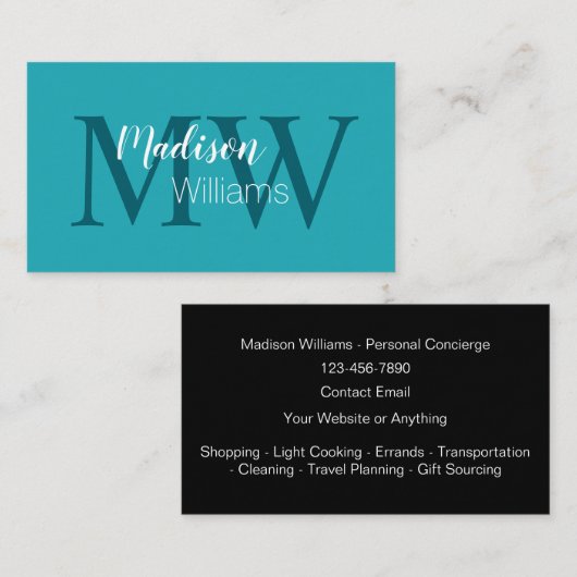 Classy Monogram Persoonlijke Assistent Visitekaart Visitekaartje (Voorkant / Achterkant)
