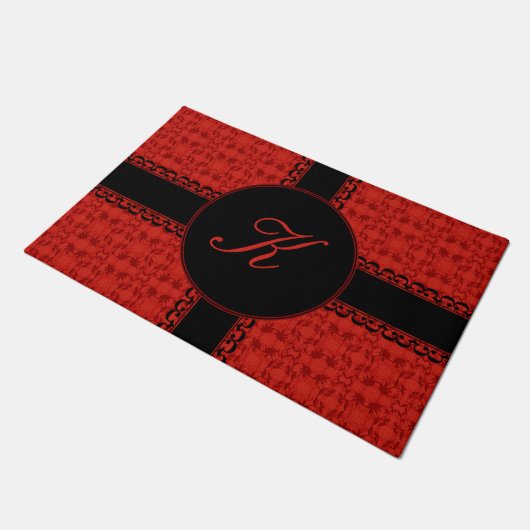 Classy Monogram Red en Black Pattern Deurmat (Schuin)