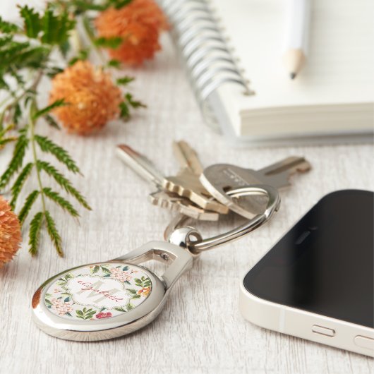 Classy Monogram  Victoriaans bloemen Sleutelhanger (Zijkant)