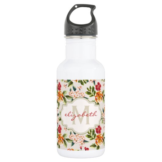Classy Monogram  Victoriaans bloemen Waterfles (Voorkant)