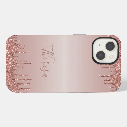 Classy Monogrammed Roos Gold Dripped Glitter iPhone Hoesje (Achterkant horizontaal)