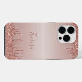 Classy Monogrammed Roos Gold Dripped Glitter iPhone Hoesje (Achterkant horizontaal)
