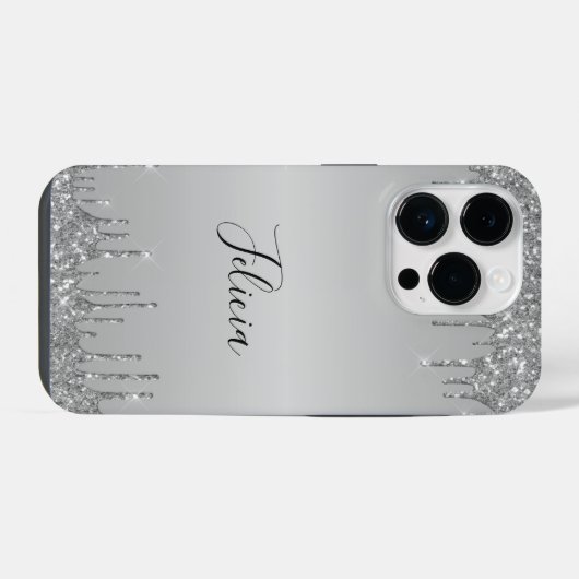 Classy Monogrammed Silver Dripped Glitter iPhone Hoesje (Achterkant horizontaal)