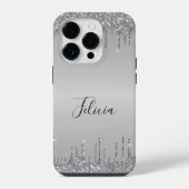 Classy Monogrammed Silver Dripped Glitter iPhone Hoesje (Achterkant)