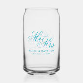 Classy Mr and Mrs wedding personalized azure blue Blikvorm Glas (Voorkant)