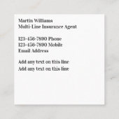 Classy Multi Line Verzekeringsagent Vierkante Visitekaartje (Achterkant)