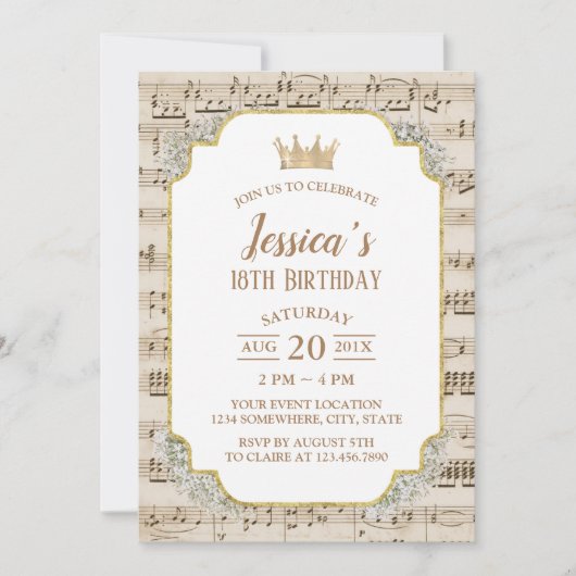 Classy Music Baby's Breath Floral 18th Birthday Kaart (Voorkant)