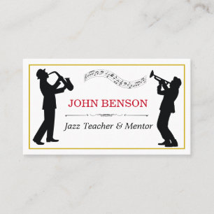 Classy Music Jazz Teacher Black Silhouettes Visitekaartje