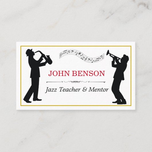 Classy Music Jazz Teacher Black Silhouettes Visitekaartje (Voorkant)