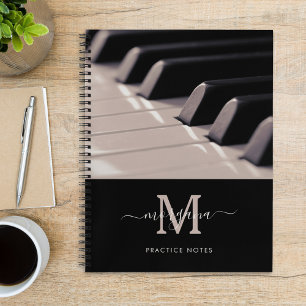 Classy Music Practice Piano Keys Monogram Notitieboek