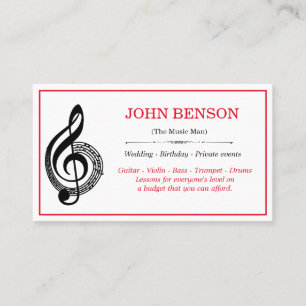 Classy Music Teacher Black Treble Clef met Notes Visitekaartje