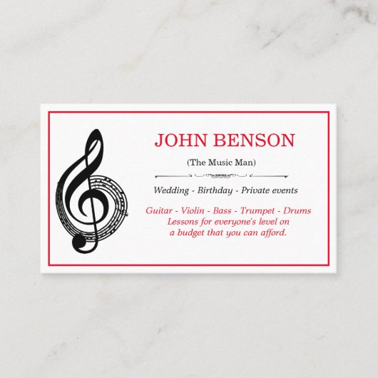 Classy Music Teacher Black Treble Clef met Notes Visitekaartje (Voorkant)