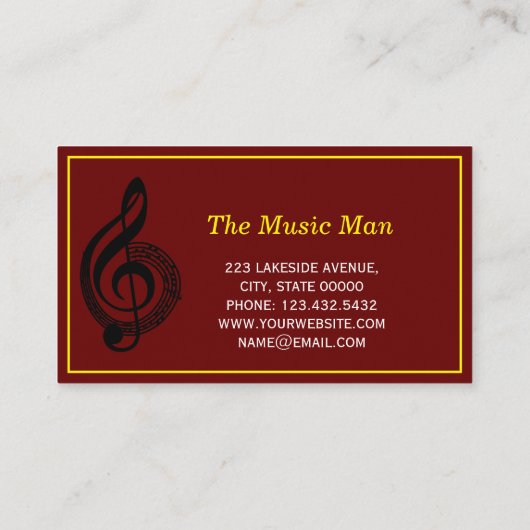 Classy Music Teacher White Treble Clef met Notes Visitekaartje (Achterkant)