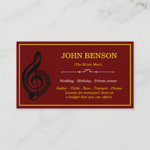 Classy Music Teacher White Treble Clef met Notes Visitekaartje