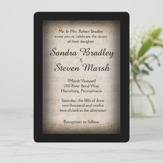 Classy Music Theme Wedding Kaart (Staand voorkant)