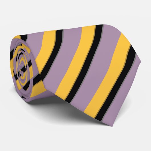 Classy Mustard Yellow Lavender Paars Black Stripe Stropdas (Opgerold)