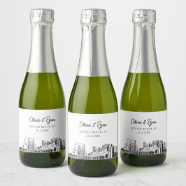 Classy Myrtle Beach bruiloft gunst aangepaste mini Sparkling Wijnetiket