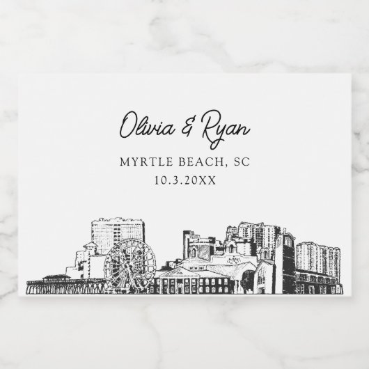 Classy Myrtle Beach bruiloft gunst aangepaste mini Sparkling Wijnetiket (Enkel label)