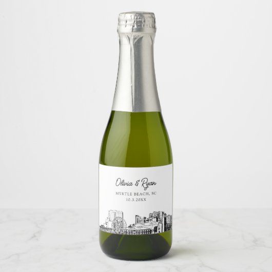 Classy Myrtle Beach bruiloft gunst aangepaste mini Sparkling Wijnetiket (Voorkant)