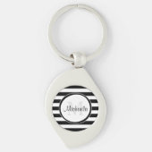 Classy Name met Chunky Black en White Stripes Sleutelhanger (Voorkant)