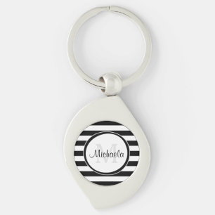 Classy Name met Chunky Black en White Stripes Sleutelhanger