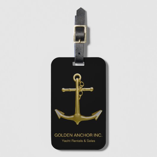 Classy Nautical Gold Anchor op zwart Bagagelabel (Voorkant (verticaal))