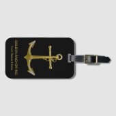 Classy Nautical Gold Anchor op zwart Bagagelabel (Voorkant (horizontaal))