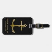 Classy Nautical Gold Anchor op zwart Bagagelabel (Voorkant horizontaal)