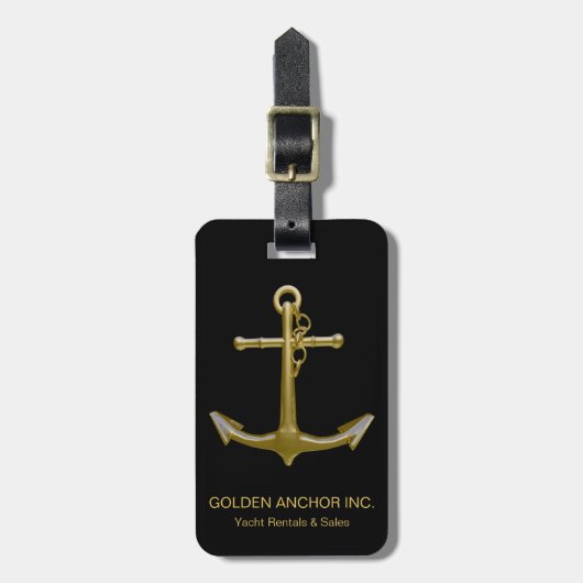 Classy Nautical Gold Anchor op zwart Bagagelabel (Voorkant verticaal)