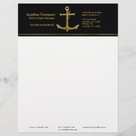 Classy Nautical Gold Anchor op zwart Briefhoofd