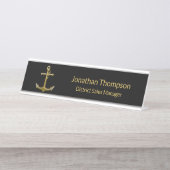 Classy Nautical Gold Anchor op zwart Bureau Naambordje (Voorkant)