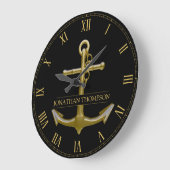 Classy Nautical Gold Anchor op zwart Grote Klok (Hoek)