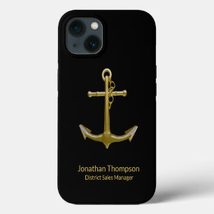 Classy Nautical Gold Anchor op zwart iPhone 13 Hoesje