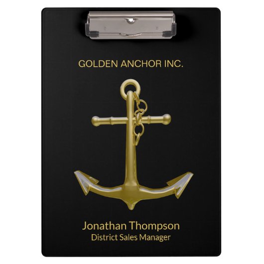Classy Nautical Gold Anchor op zwart Klembord (Voorkant)