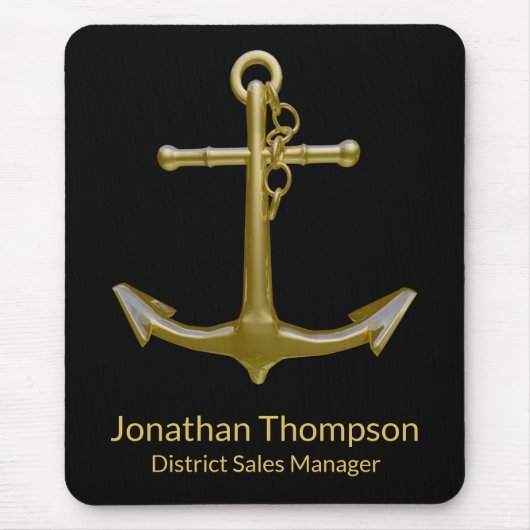 Classy Nautical Gold Anchor op zwart Muismat (Voorkant)