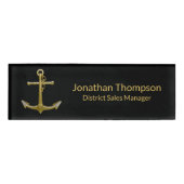 Classy Nautical Gold Anchor op zwart Naambadge (Voorkant)