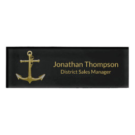 Classy Nautical Gold Anchor op zwart Naambadge