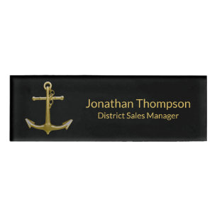 Classy Nautical Gold Anchor op zwart Naambadge