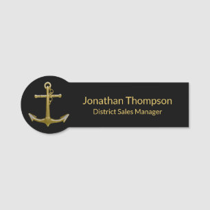 Classy Nautical Gold Anchor op zwart Naamplaatje