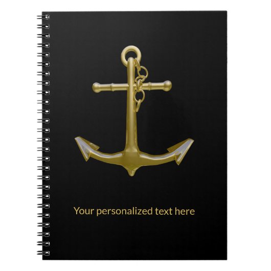Classy Nautical Gold Anchor op zwart Notitieboek (Voorkant)