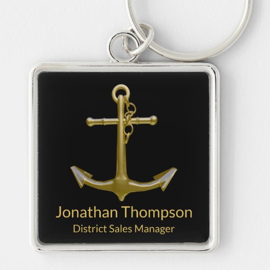 Classy Nautical Gold Anchor op zwart Sleutelhanger (Voorkant)