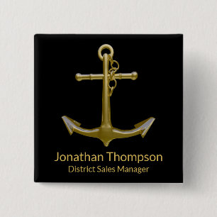 Classy Nautical Gold Anchor op zwart Vierkante Button 5,1 Cm