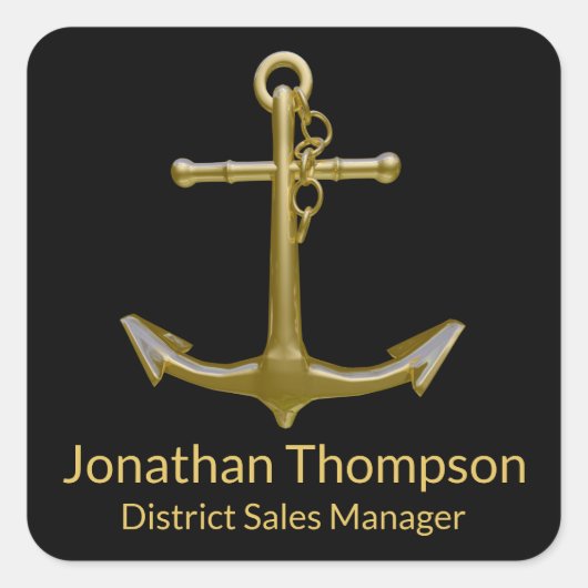 Classy Nautical Gold Anchor op zwart Vierkante Sticker (Voorkant)