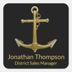 Classy Nautical Gold Anchor op zwart Vierkante Sticker