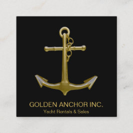Classy Nautical Gold Anchor op zwart Vierkante Visitekaartje