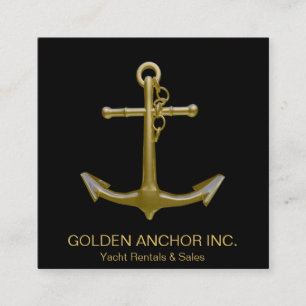 Classy Nautical Gold Anchor op zwart Vierkante Visitekaartje